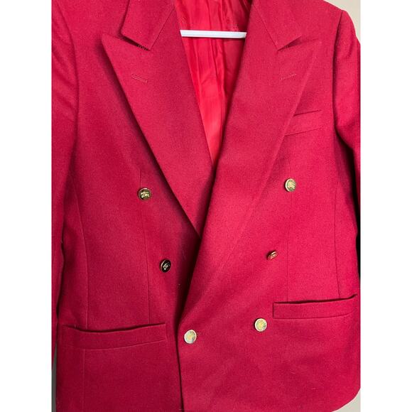 Vintage Red Burberry Long Sleeve Gold Button Detail Double Breasted Blazer - Picture 3 of 12